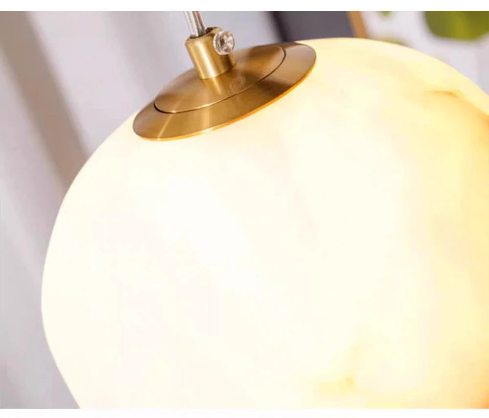 Iluminación colgante de piedra de mármol de alabastro de diseño moderno de alta gama, lámpara de decoración de escalera de isla de cocina española, lámpara de techo LED