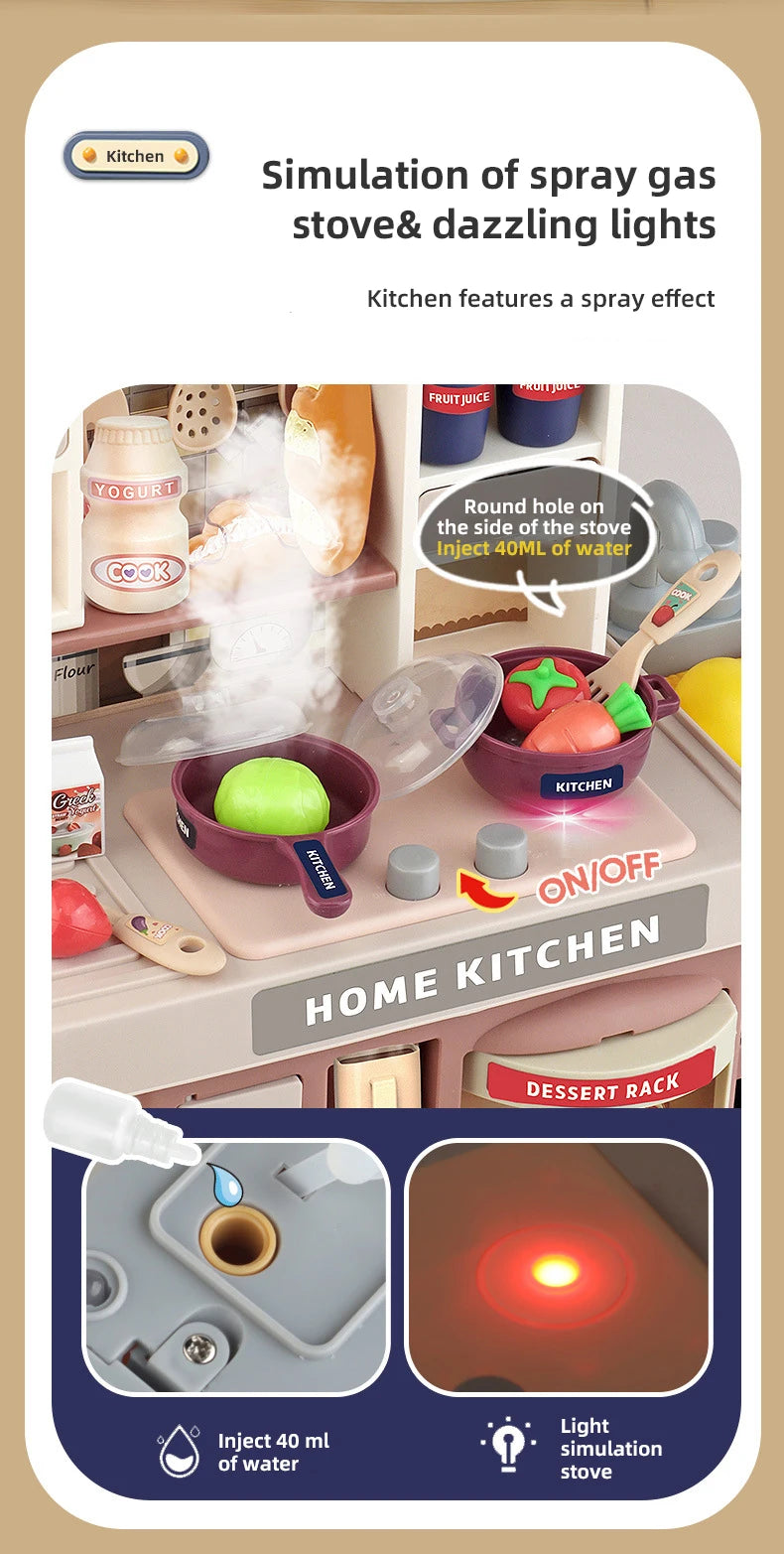 Juego de Cocina para Niños, Juguete de Simulación de Cocina con Vapor y Luces para Juego de Imitación