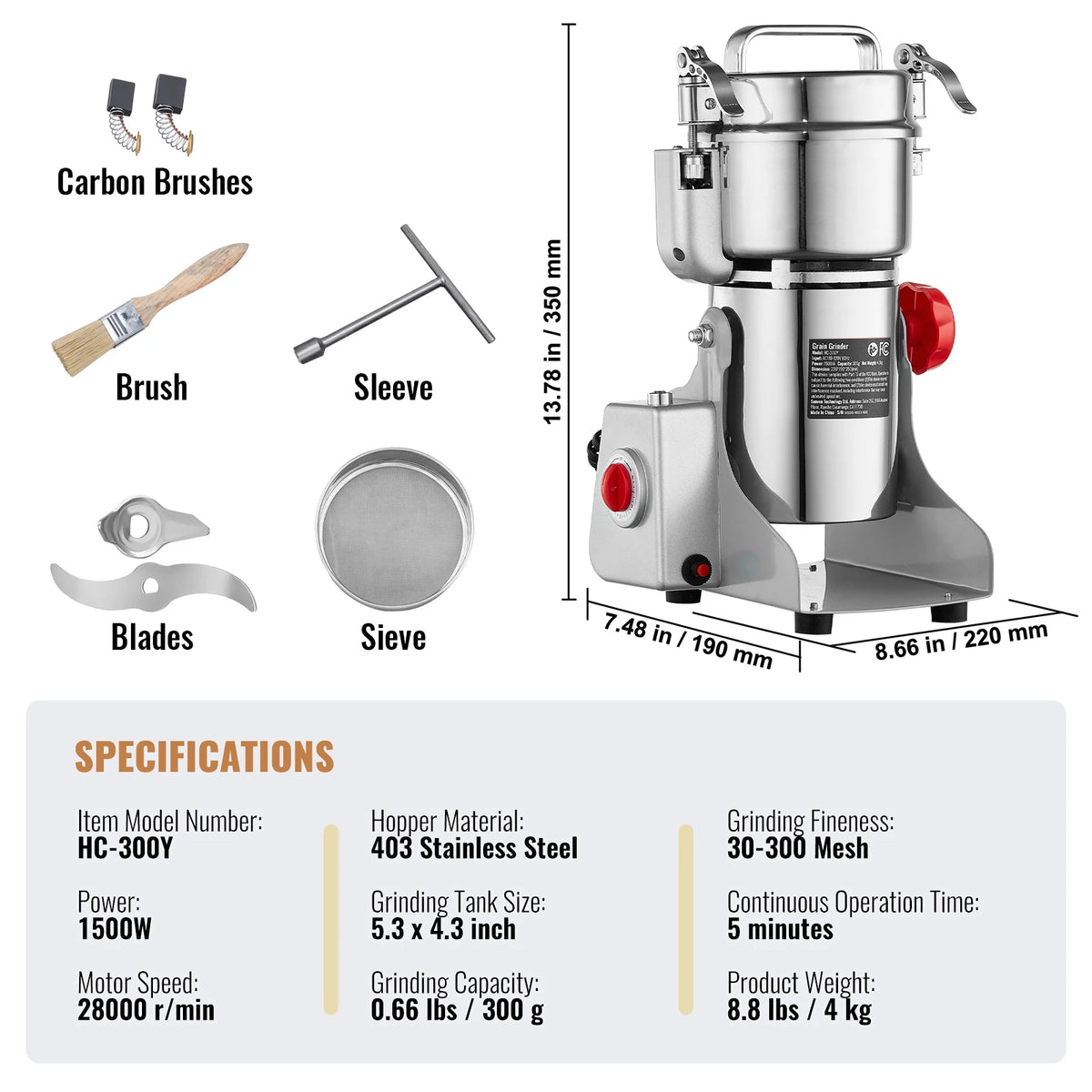 SucceBuy-molinillo de granos eléctrico, molinillos de especias oscilantes comerciales para hierbas secas, granos, especias, cereales, café y maíz, 150-2500g
