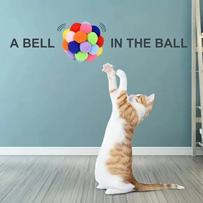 1/3 Piezas Juguetes Populares para Gatos, Pelota de Peluche con Campana Rebotadora y Pompones Coloridos, Suministros para Mascotas, Color Aleatorio, de Lana