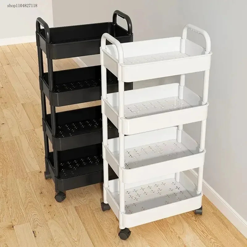 Estante de almacenamiento de carrito pequeño para baño, cocina casera, libro de aperitivos multicapa, móvil con ruedas, estante de almacenamiento de pie