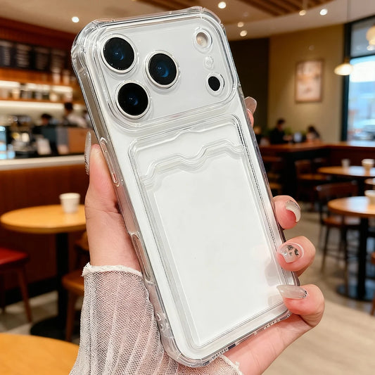 Funda Transparente de Silicona para iPhone 17 16 15 14 13 12 11 Pro Max, Protección Antigolpes, Cubierta Trasera Suave con Bolsillo para Tarjetas