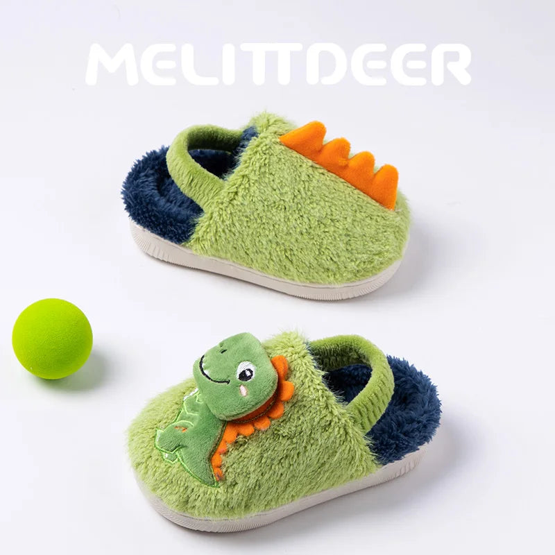 MELITTDEER Zapatillas de dibujos animados para niños, zapatillas de otoño, suaves y cálidas, zapatos de interior para niños, recién llegado 2025, dinosaurio de dibujos animados