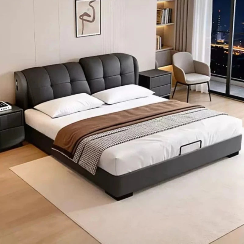 Cama de masaje moderna y sencilla, diseño de cama de dormir de madera, cama doble de lujo para niñas, cama Queen con plataforma, muebles de salón y suite.