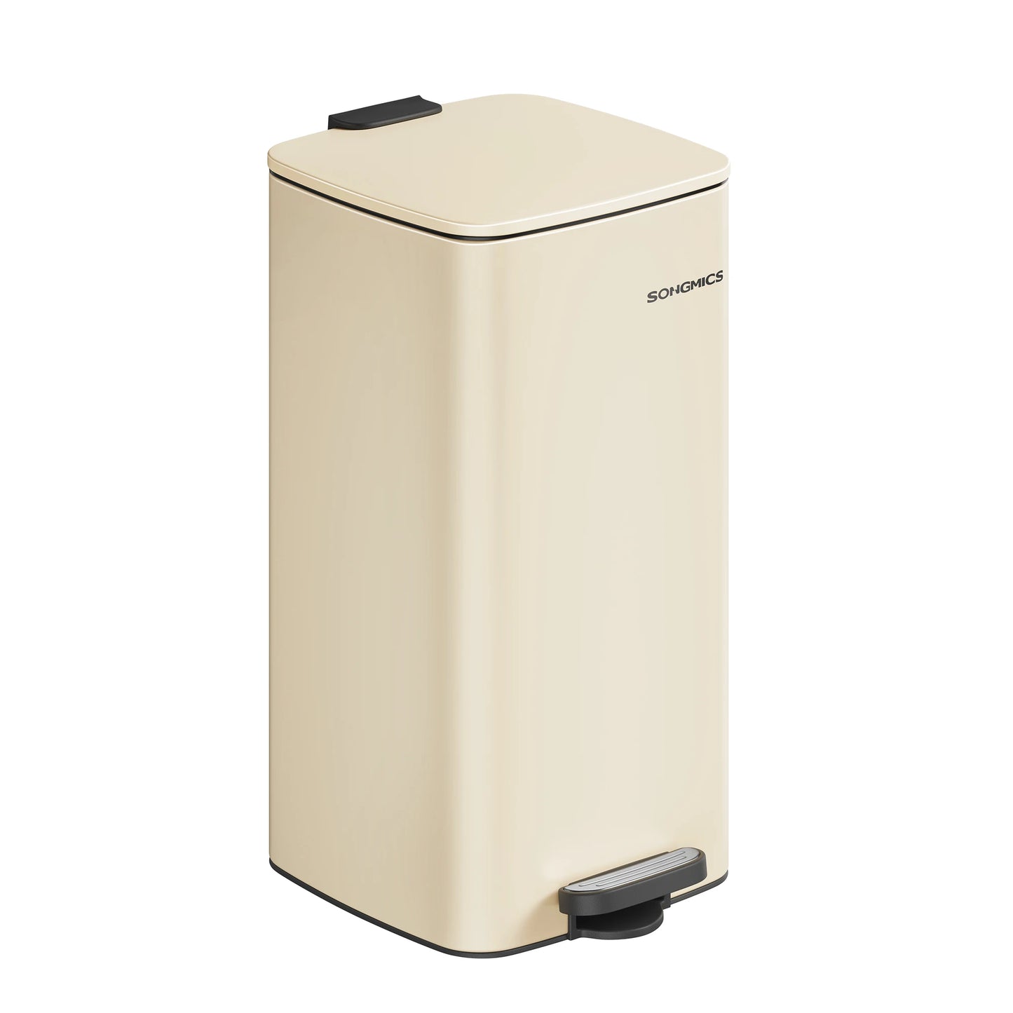SONGMICS-papelera de cocina de 8 galones con Pedal de acero, cubo interior, cierre suave y se mantiene abierto, color plateado metálico, 30 L，Beige Arena/Negro Tinta