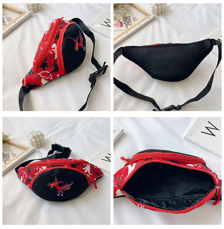 Lindas bolsas de almacenamiento de dinosaurio de dibujos animados para niños, teléfono, auriculares, bolsa de dinero, organizador de moda, bolsa de pecho y cintura, bolsa de cinturón para niños