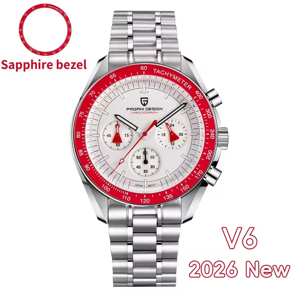 Relojes PAGANI DESIGN Moon para hombre, reloj de cuarzo de lujo dorado, cronógrafo deportivo, zafiro AR, resistente al agua, luminoso, regalo para hombre