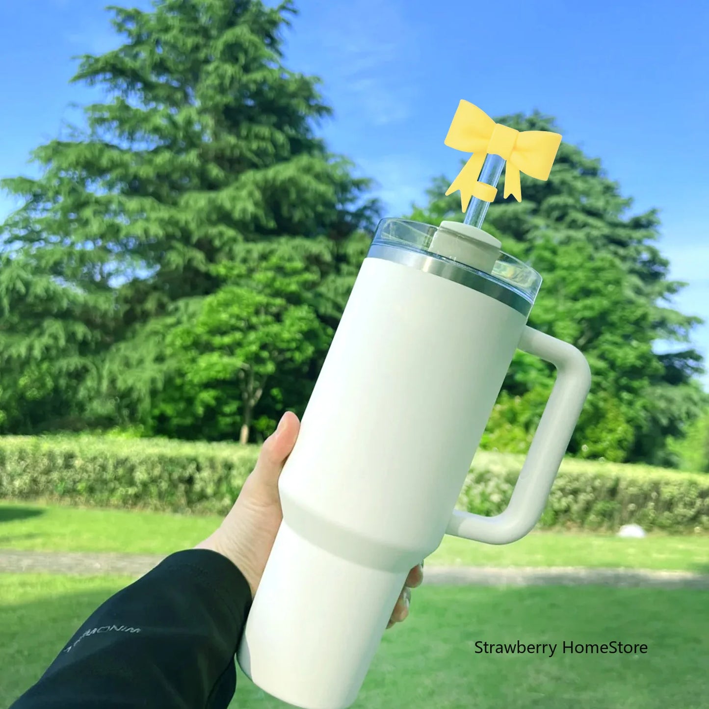 Juego de 3 Cubiertas de Silicona para Vasos con Diseño de Lazo y Cadena de Mariposa Rosa, Accesorios para Vasos de 30/40 oz ﻿