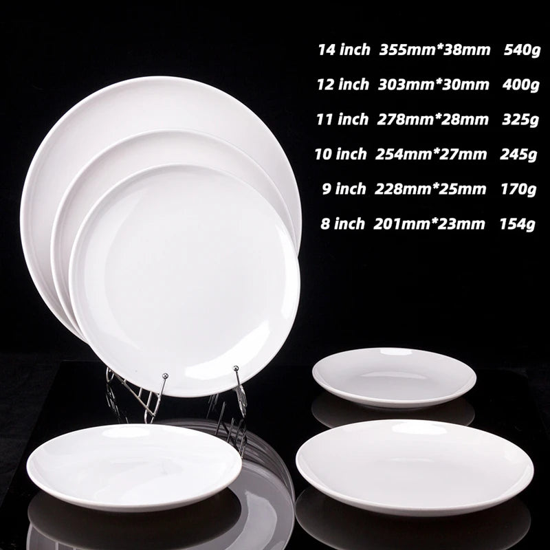 Platos redondos de melamina para Hotel, juegos de cena de 8-14 pulgadas, platos blancos de porcelana de imitación, bandeja para servir, vajilla hermosa, comida occidental