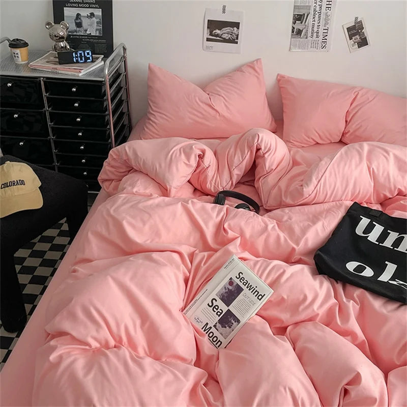 Juego de Ropa de Cama 100% Algodón, Juego de Sábanas de Algodón Lavado de Cuatro Piezas, Juego de Edredón, Funda de Edredón Doble para Parejas