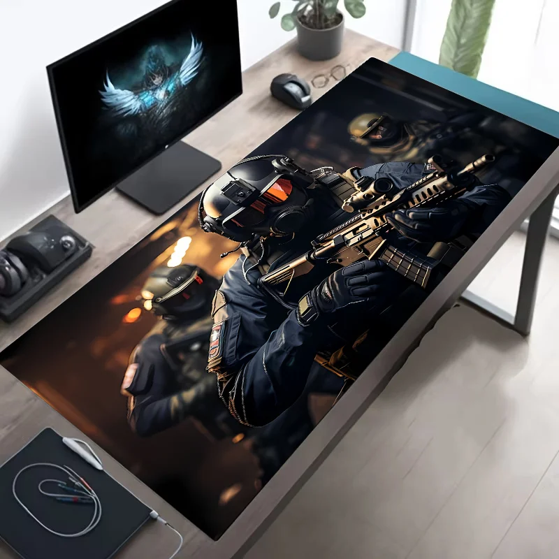 Alfombrilla de Ratón Grande con Diseño Táctico de Soldado, Antideslizante, XXL, Accesorios para Juegos, Bordes Cosidos, para el Hogar y para Jugar, para Jugadores de FPS