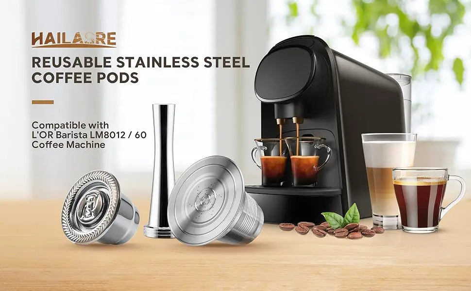 Cápsulas de café reutilizables de acero inoxidable compatibles con cápsulas de café recargables L'OR Barista LM8012 Metal L'or Espresso Pods