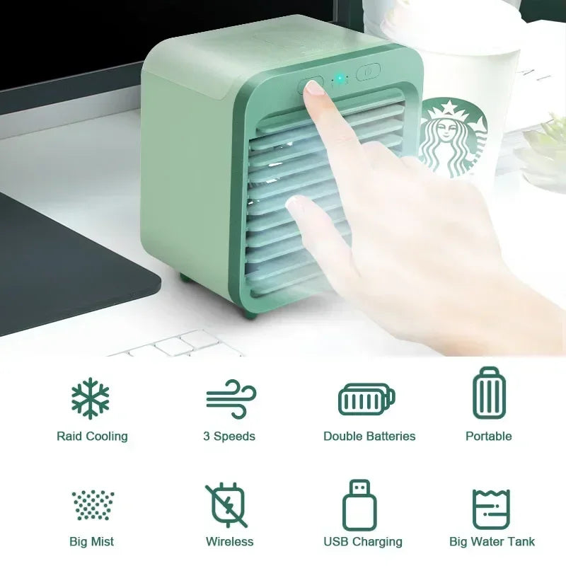 Ventilador de aire acondicionado portátil, ventilador de escritorio USB, Mini humidificador de aire recargable, ventilador de niebla de refrigeración para mesa para oficina y hogar