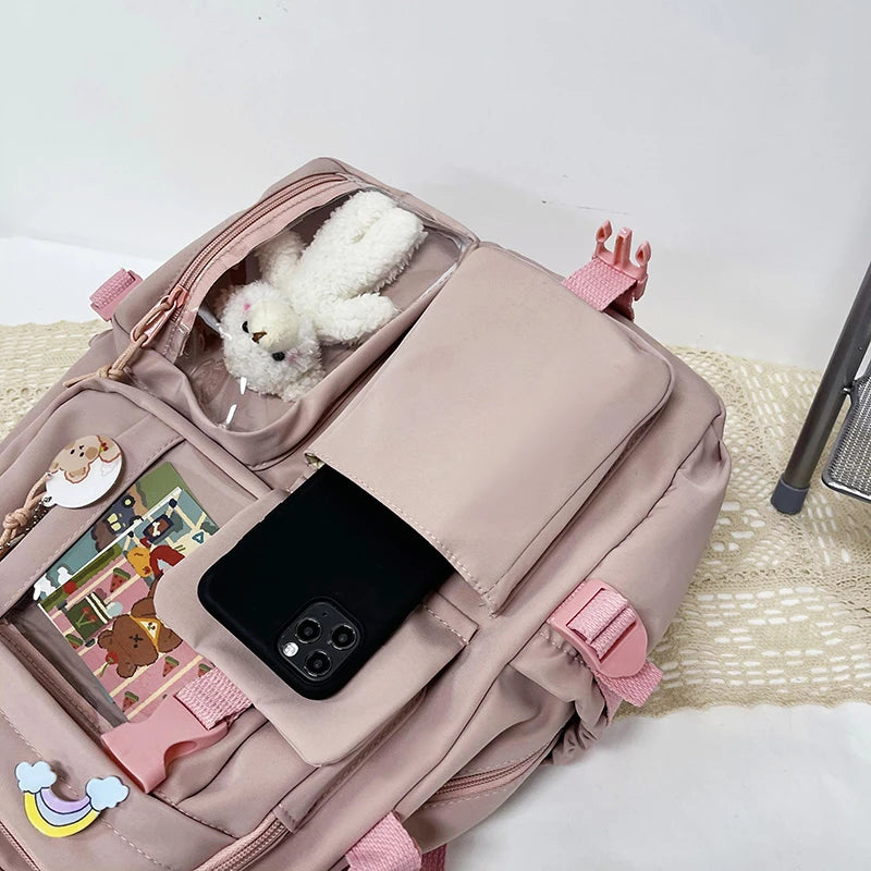 Mochilas bonitas para mujer, mochila escolar de nailon con múltiples bolsillos impermeable para estudiantes y niñas, mochila Kawaii para ordenador portátil, Mochilas