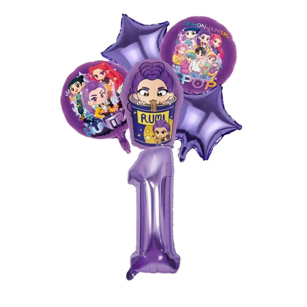 Set de Globos de Aluminio K-Pop para Grupo de Chicas, Números del 1 al 9 y Globos de Estrellas Púrpuras, Adornos para Pastel para Fiestas de Cumpleaños y Accesorios para Fotos