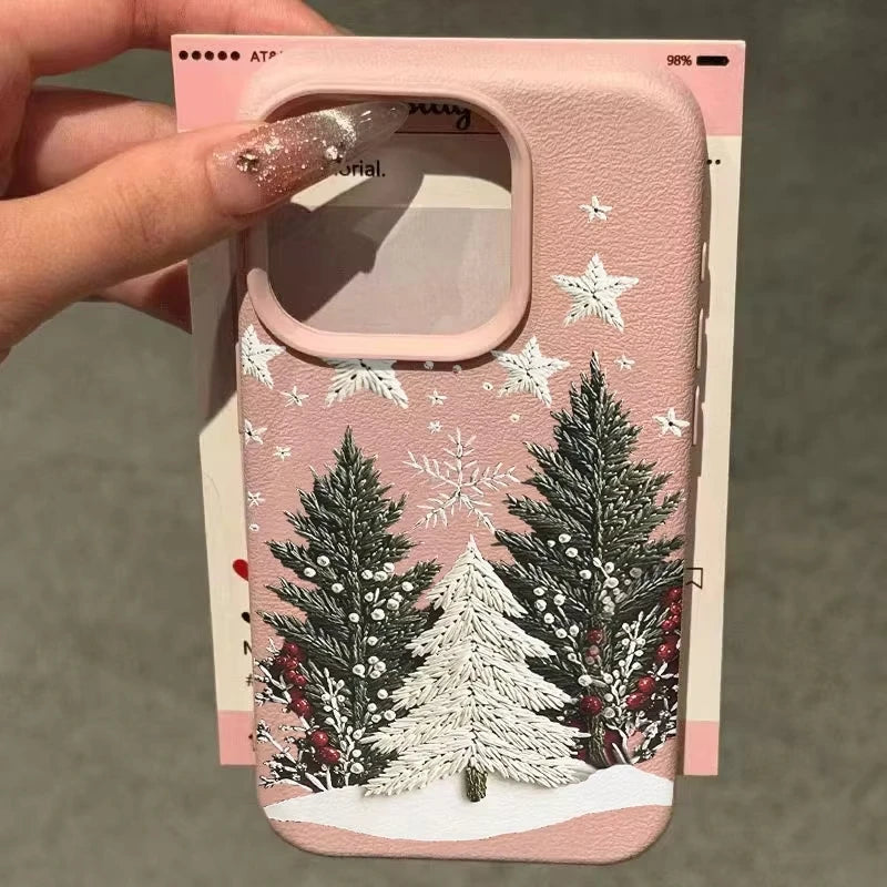 Funda de teléfono de cuero de imitación con paisaje de cedro de invierno para iPhone 17 Air 16 E 15 14 Plus 13 12 11 Pro Max XS Max, funda de silicona suave