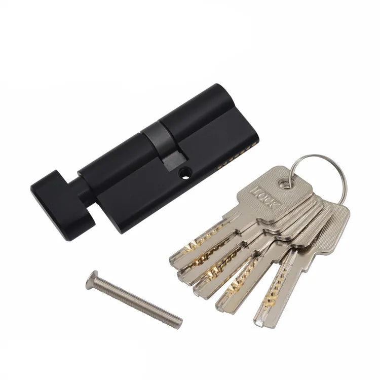 Cilindro de cerradura europeo 60 70 80 90 100MM de longitud totalmente de cobre negro empuje simple/doble abierto con cilindro de cerradura de perilla