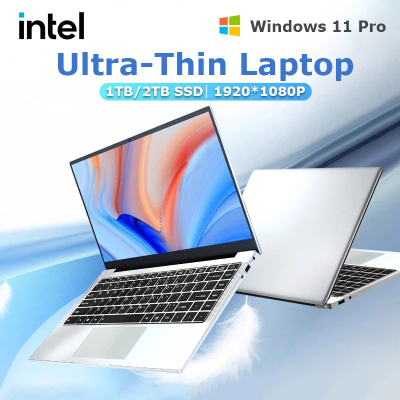 14,1 "Ultra delgado Windows 11 Pro ordenador portátil intel Atom A3950 12GB RAM 1TB 2TB SSD Notebook PC 1080P HD portátiles de estudio de oficina