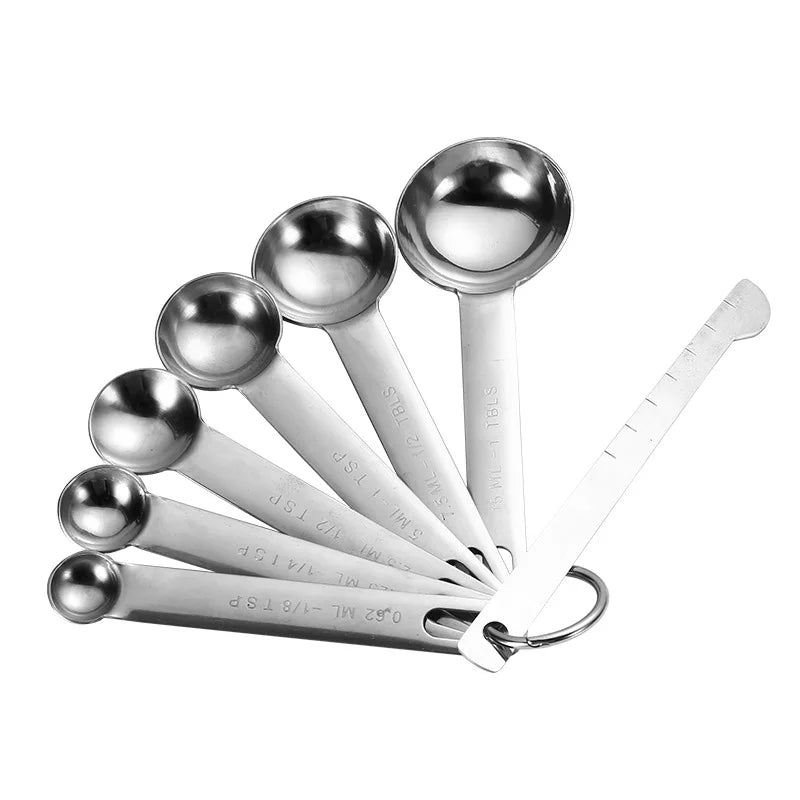 Cuchara medidora de acero inoxidable, juego de 4/6/7/8 Uds. Con regla de medición de escala, cuchara, juego de herramientas de medición para hornear café y cocina