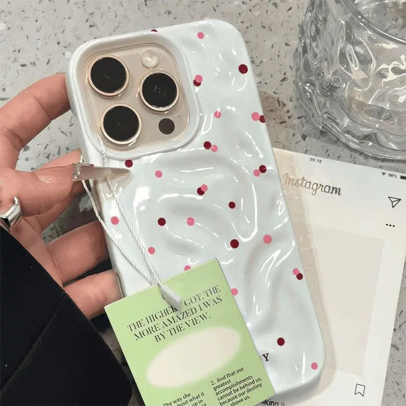 Funda de teléfono con textura de lunares de amor para iPhone 15 16 17 Pro Max, fundas para iPhone 13 14 12 11 Pro 16 Plus 17 Air, funda a prueba de golpes