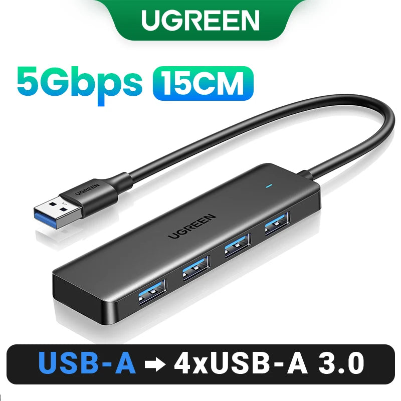 UGREEN HUB USB 3.0 de 4 Puertos, HUB USB-C Delgado para Ratón y Teclado, Compatible con MacBook Pro, Air, Laptop, PC de Escritorio, Xbox, PS5, Splitter