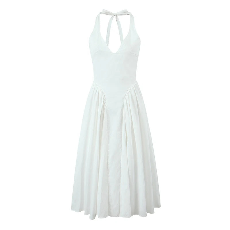YENKYE-vestido Sexy con espalda descubierta para mujer, vestido verde elegante con cuello Halter, cintura baja, corte en A, Midi, vestidos de fiesta de noche de verano, bata de algodón