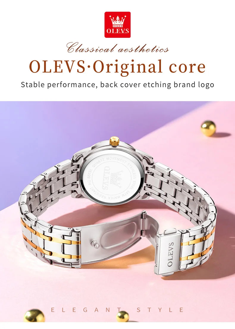 Relojes OLEVS para mujer, reloj de pulsera luminoso resistente al agua de acero inoxidable Original dorado a la moda, reloj clásico elegante para mujer con fecha