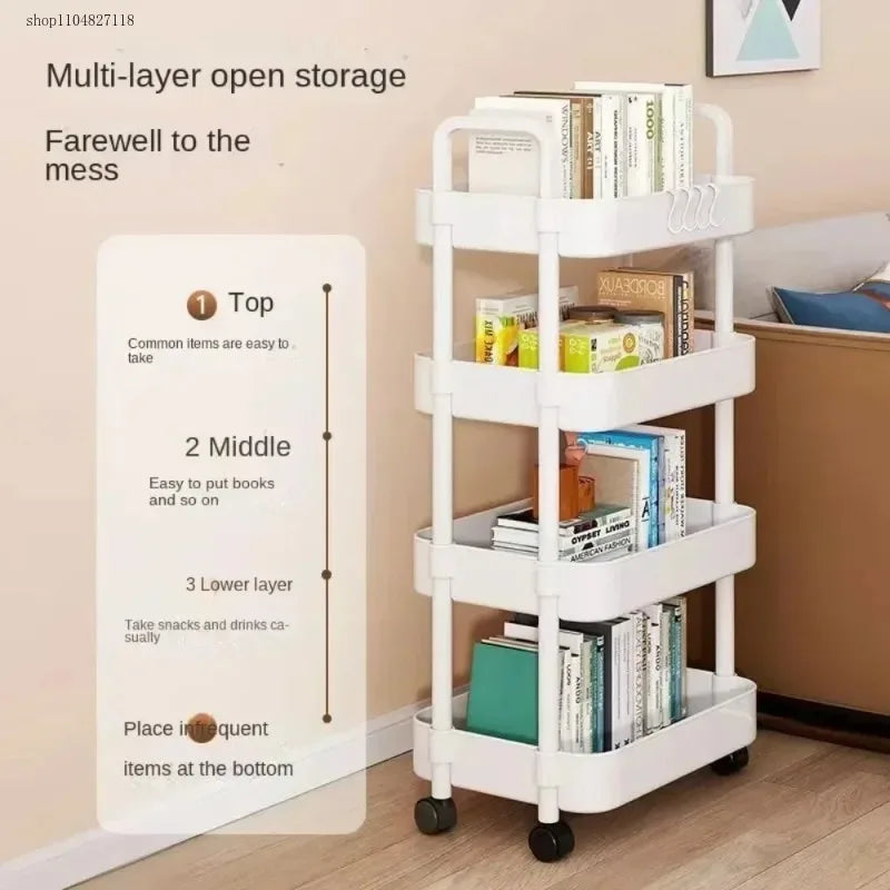Estante de almacenamiento de carrito pequeño para baño, cocina casera, libro de aperitivos multicapa, móvil con ruedas, estante de almacenamiento de pie