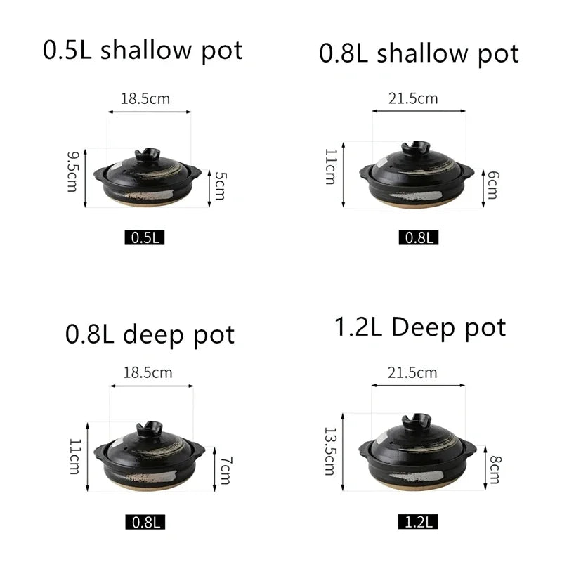 Cazuela de cerámica de estilo japonés, olla pequeña negra, cacerola de arcilla, utensilios de cocina para el hogar, suministros de cocina, olla para sopa, 1 Uds.