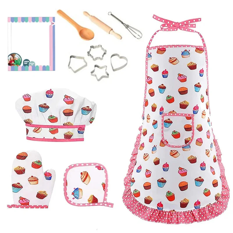 Juguetes de cocina para hornear, juego de simulación, herramientas de cocina, delantal de Chef para niñas pequeñas, disfraz rosa, juguetes educativos de vestir, regalo