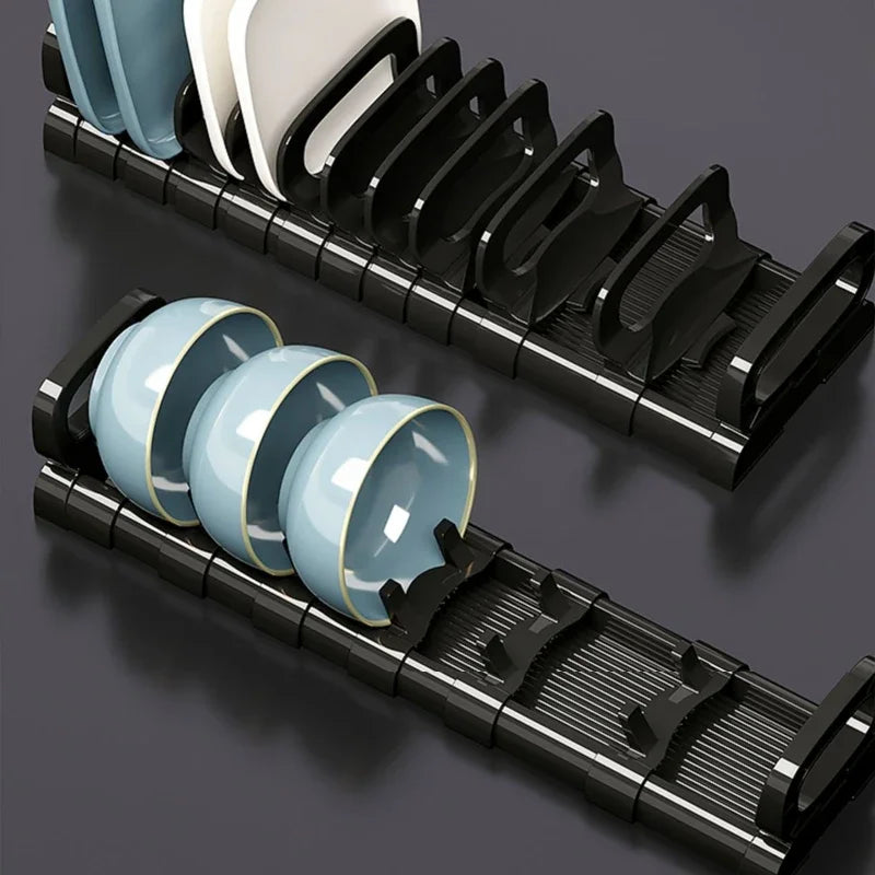Estante de almacenamiento de platos para armario de cocina, escurridor de platos integrado, divisor de platos, organizador de accesorios de cocina