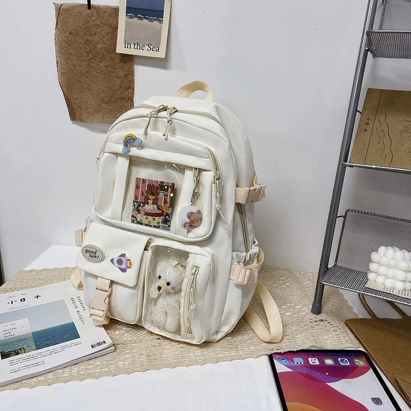 Mochilas bonitas para mujer, mochila escolar de nailon con múltiples bolsillos impermeable para estudiantes y niñas, mochila Kawaii para ordenador portátil, Mochilas