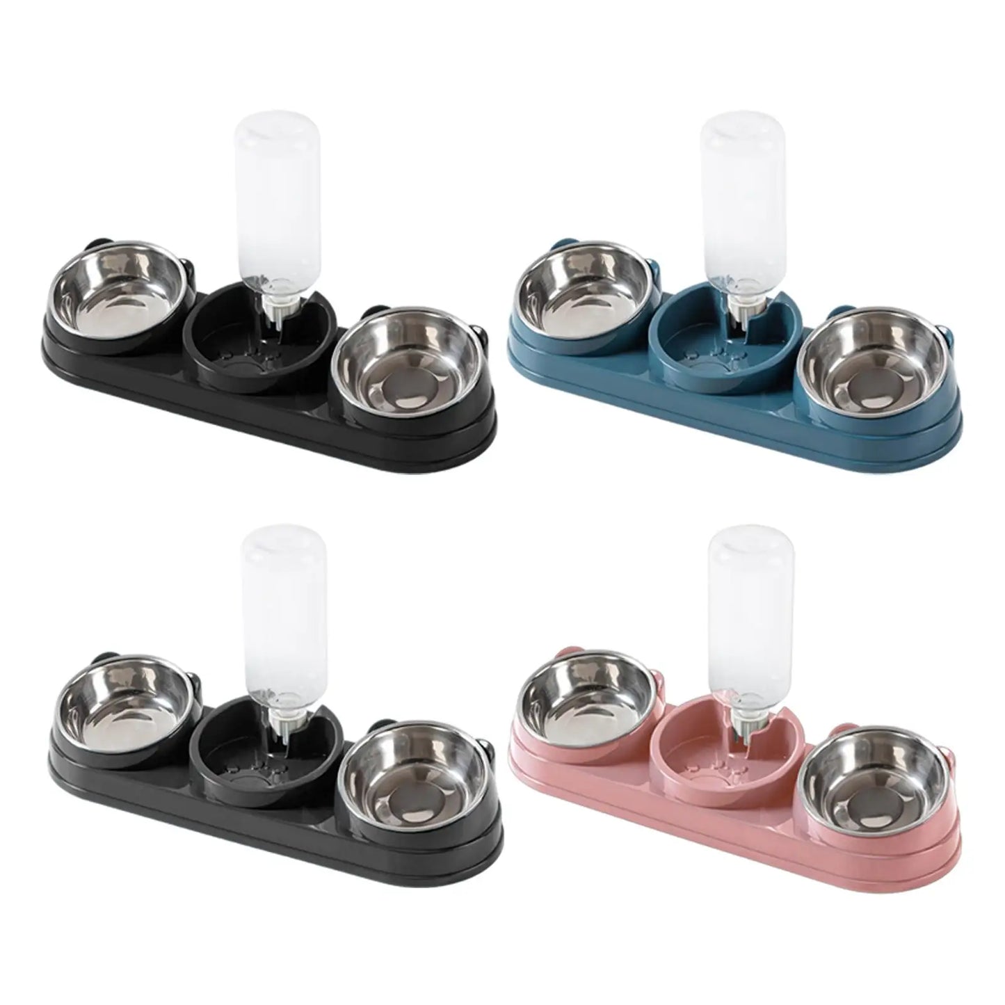 Cuenco triple para gatos, cuenco para comida y agua para mascotas, inclinado a 15 ° , 3 en 1, para húmedo y