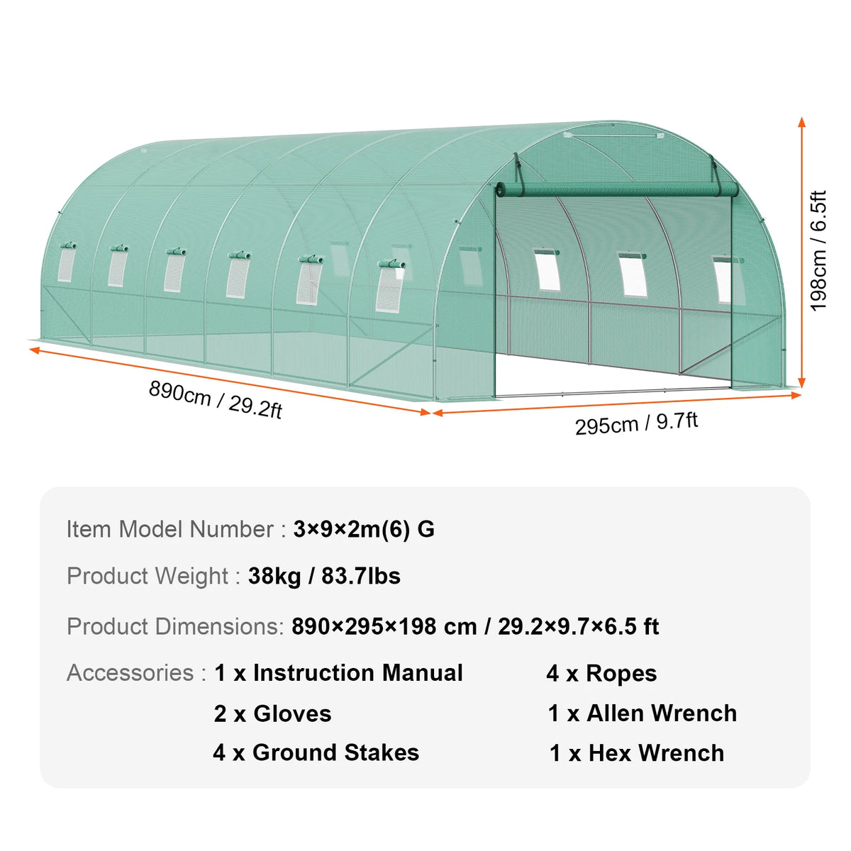 SucceBuy-Casa de aro para invernadero, túnel para invernadero, planta, casa caliente con marco de acero, cubierta de PE, puerta enrollable con cremallera