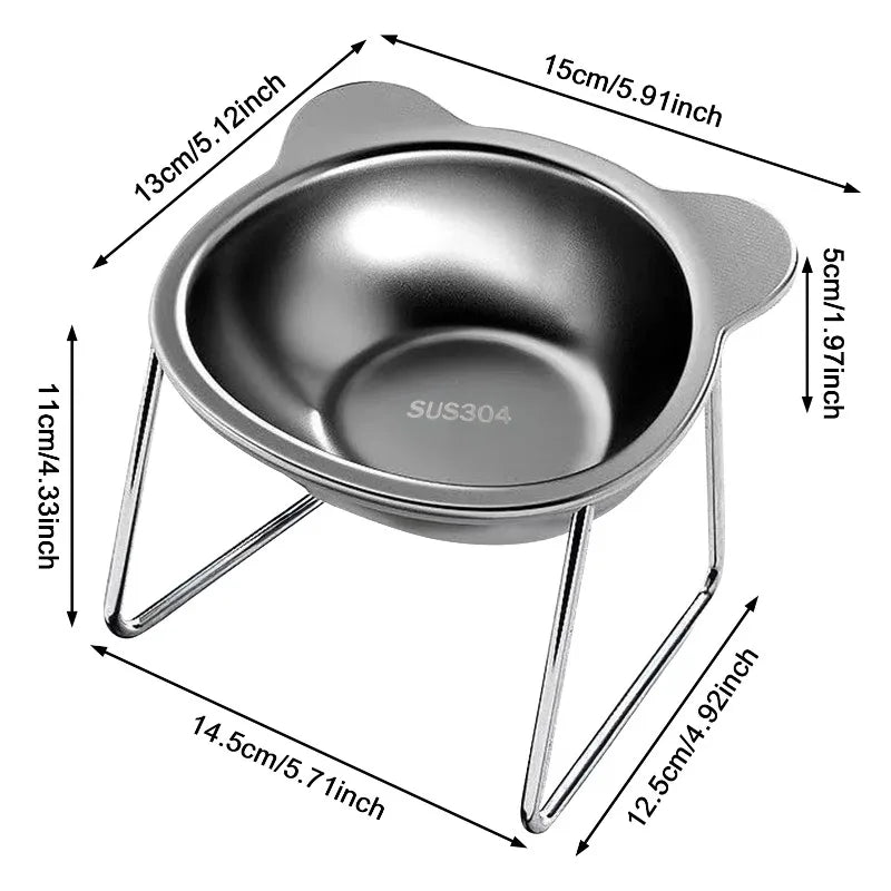 Cuenco de acero inoxidable para mascotas, espondilosis anticervical inclinada para gatos y perros, alimentador de doble uso