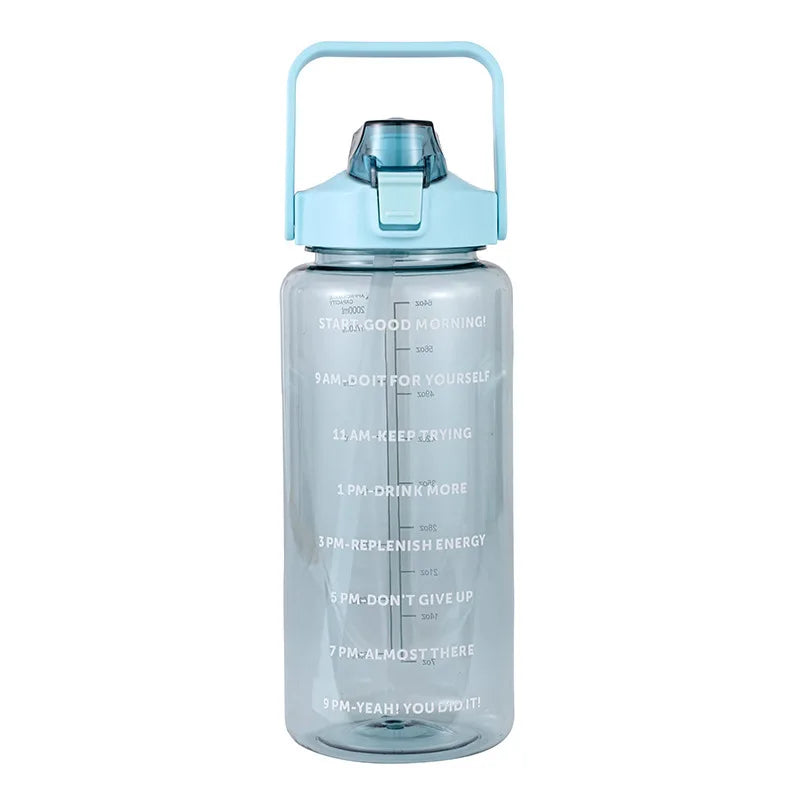 Botella de agua de plástico con pajita de 2 litros, botella grande portátil de viaje para niñas, taza grande para deportes, Fitness y bicicleta