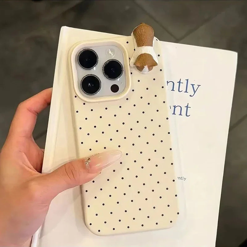 Funda de teléfono coreana con diseño de lunares para iPhone 17 Pro Max 16 15 14 Plus 13 12 11 X XR XS Max 16E 17Air, funda de gato de dibujos animados 3D