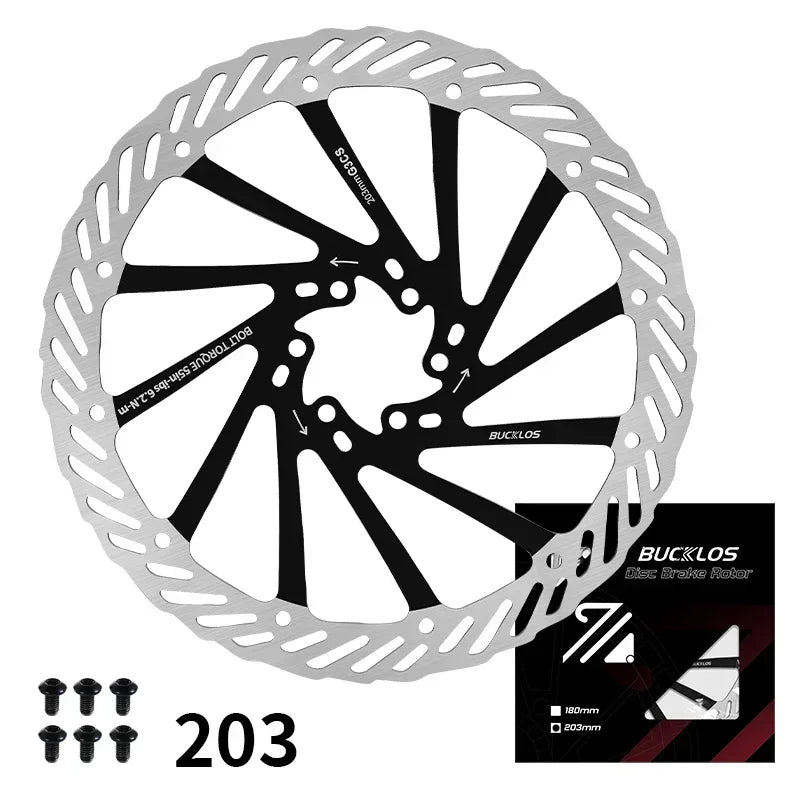 BUCKLOS-Rotor de freno de disco hidráulico ultraligero para bicicleta de montaña, disco de freno de bicicleta de carreras de carretera de montaña de 160/180/203mm con 6 pernos gratis
