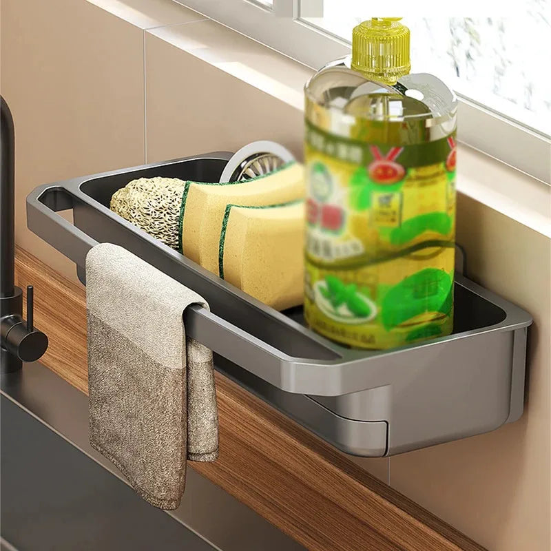Organizador de fregadero de cocina, escurridor, estante autodrenante, soporte de esponja, grifo de paños de cocina, almacenamiento, escurridor de jabón, accesorios de cocina
