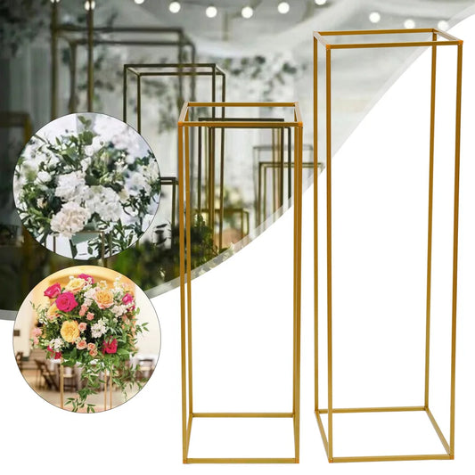 2 uds soporte de flores de boda dorado florero de Metal 100 + 80cm, soporte de flores de columna, estante de exhibición de flores de suelo de Metal para exteriores dorado