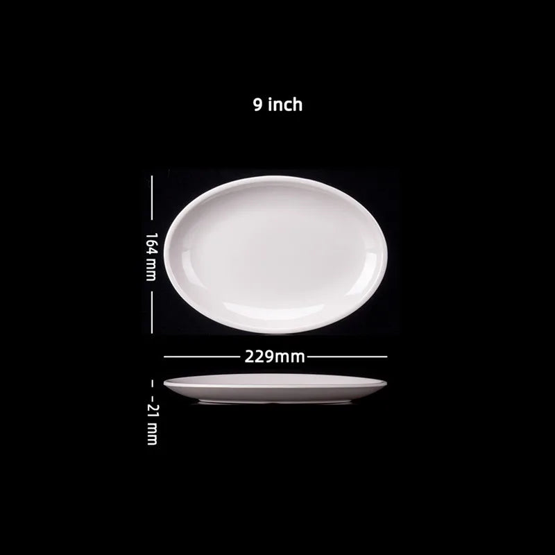 Platos ovalados de melamina blanca de 9-14 pulgadas, juego de cena, plato de porcelana de imitación, bandejas planas para carne, servicio de mesa de cocina y Hotel duradero