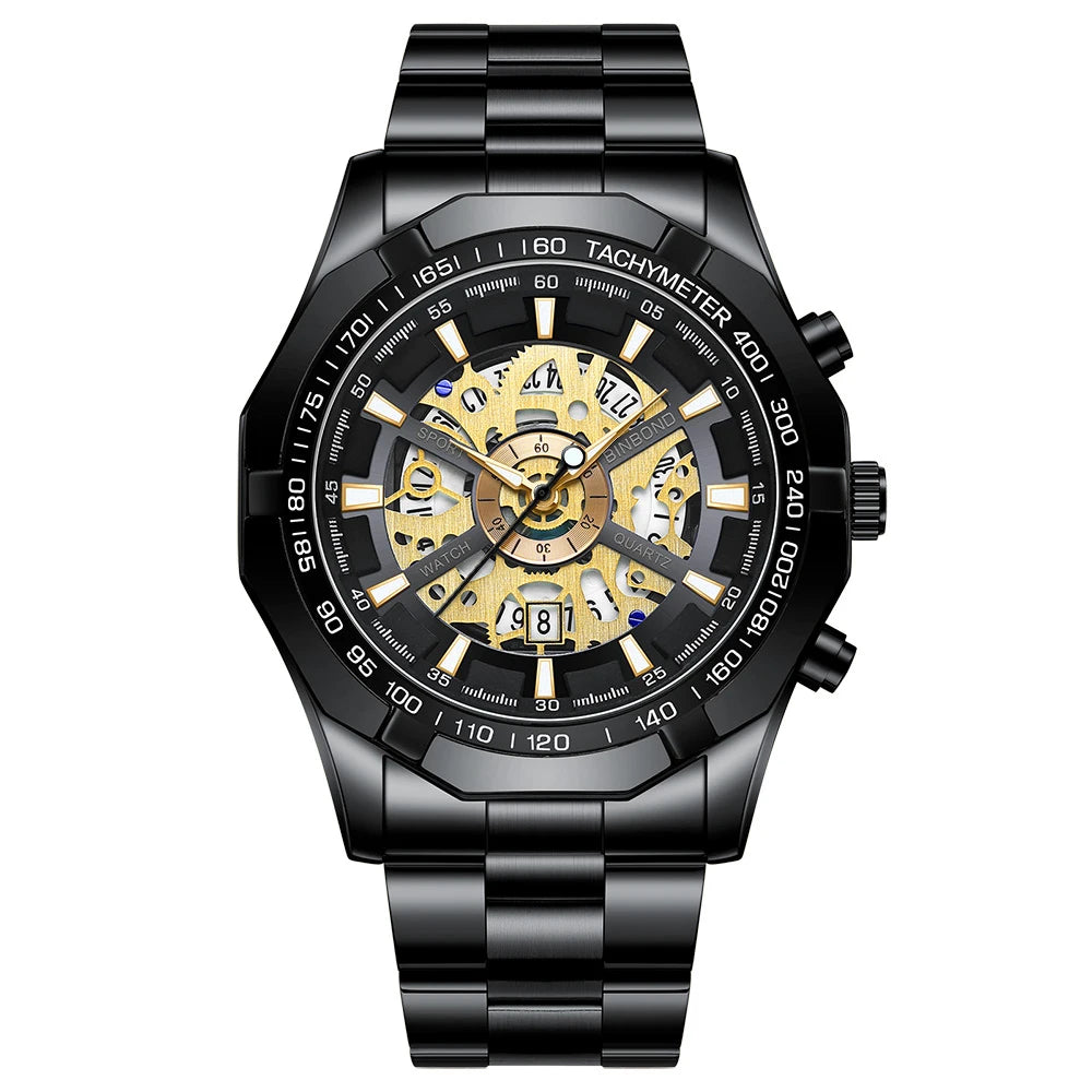 Relojes BINBONG de negocios para Hombre, Reloj de cuarzo luminoso con calendario resistente al agua para Hombre, Reloj de acero inoxidable para Hombre
