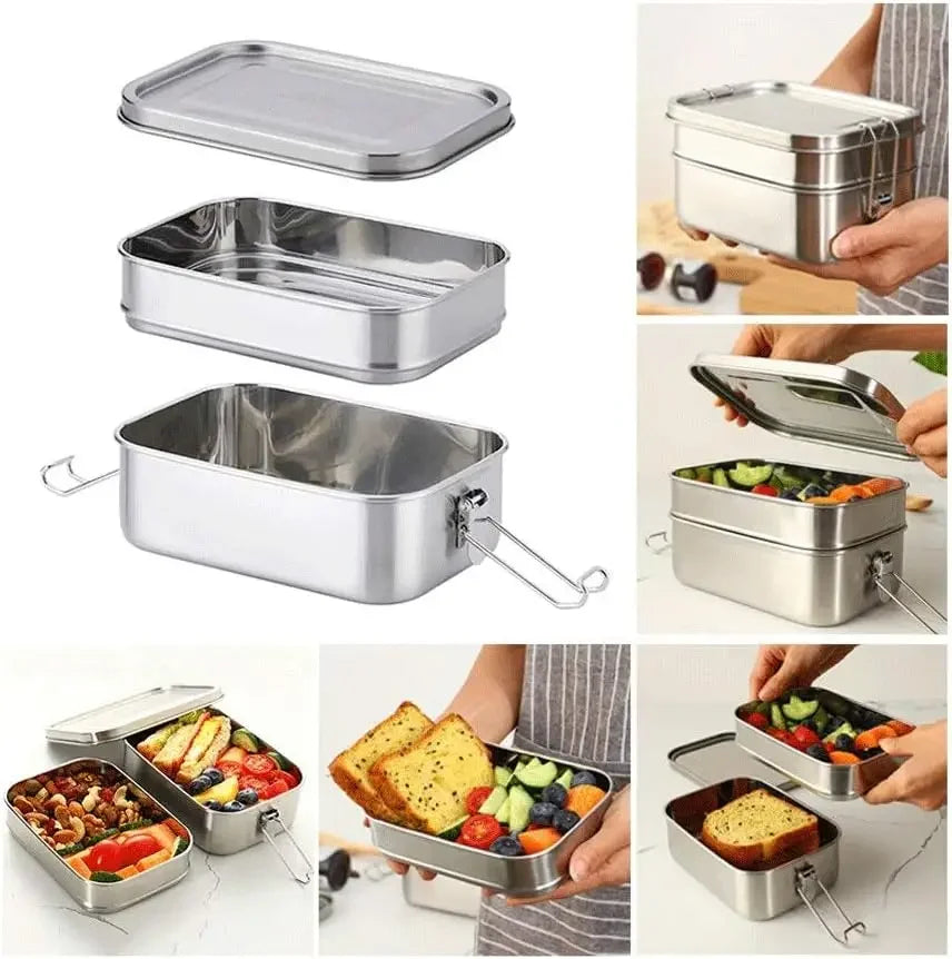 Lonchera de Acero Inoxidable 304, Hermética y a Prueba de Fugas, Bento Box de 1/2 Capas, Contenedores para Almacenamiento de Alimentos con Cierre para Adultos