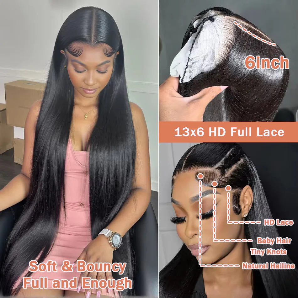 Pelucas de cabello humano Frontal de encaje recto transparente 13x6 Hd brasileño Remy Pre desplumado hueso recto 13x4 peluca con malla Frontal para mujeres