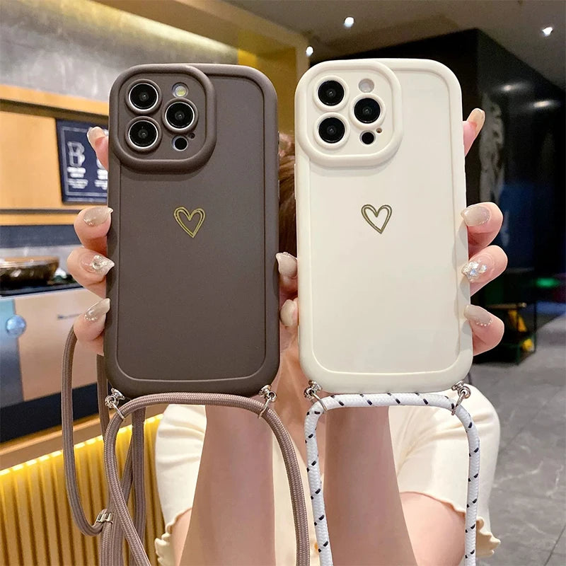 Con cordón amor fundas de teléfono para IPhone 17 16 15 14 13 12 11 Pro Max funda trasera de silicona cruzada