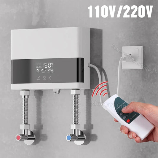 110V/220V Instant Water Heater Bathroom Kitchen Wall Mounted Electric Water Heater Hot Water Shower LCD Temperature Display