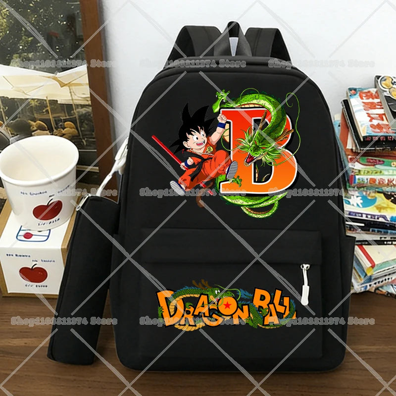 Juego de 2 Mochilas de Dragon Ball, Estuches para Lápices, Anime Son Goku, Bolsas de Hombro con Letras, Estuches para Bolígrafos, Mochilas Escolares Grandes de Dibujos Animados para Exteriores, Regalo
