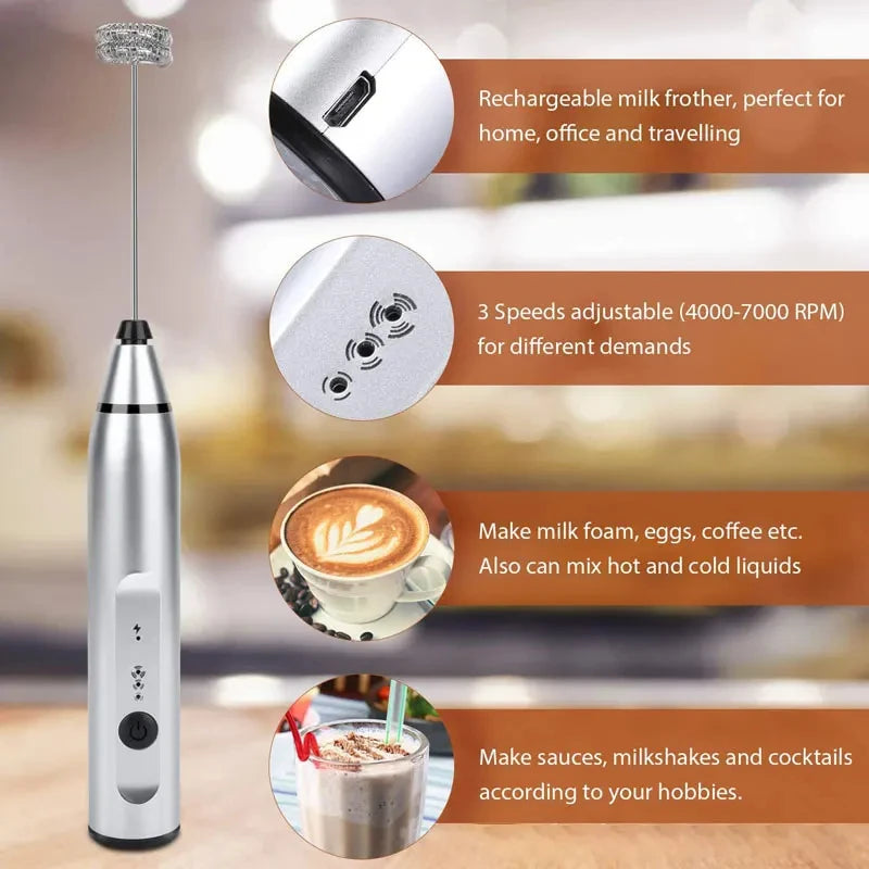 Espumador de leche eléctrico portátil, licuadora de mano, Mini cafetera USB, batidora, crema de capuchino, batidor de huevos, licuadora de alimentos