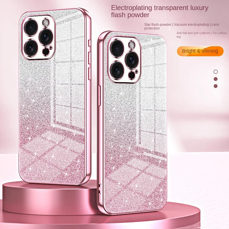 Funda Brillante Electrochapada para iPhone 17 Air 16 16E 15 14 13 12 Mini 11 Pro Max XS X XR SE 2 3 7 8 Plus, Cubierta Trasera de TPU Suave