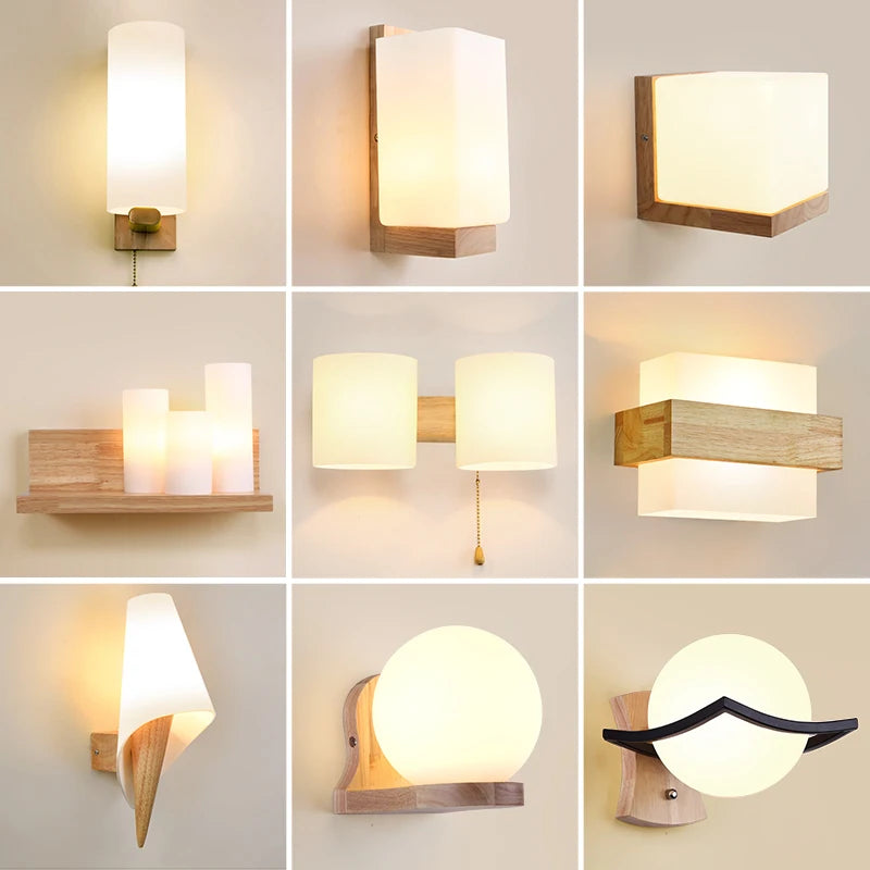 Lámparas de pared LED modernas, luces de madera para dormitorio, mesita de noche, escaleras, pasillo, aplique de iluminación montado Interior, accesorios de iluminación para decoración del hogar